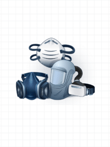 Three types of respirators against a gray grid
